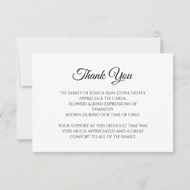 Invitation Sympathy Black Script Simple Funeral Merci (Devant)