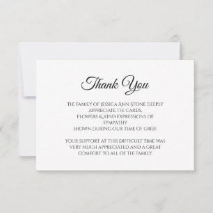 Invitation Sympathy Black Script Simple Funeral Merci