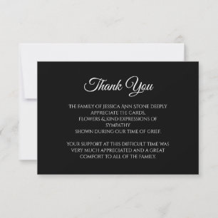 Invitation Sympathy Black Script Simple Funeral Merci