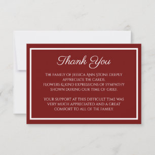 Invitation Sympathy Bourgogne simple Merci funéraire
