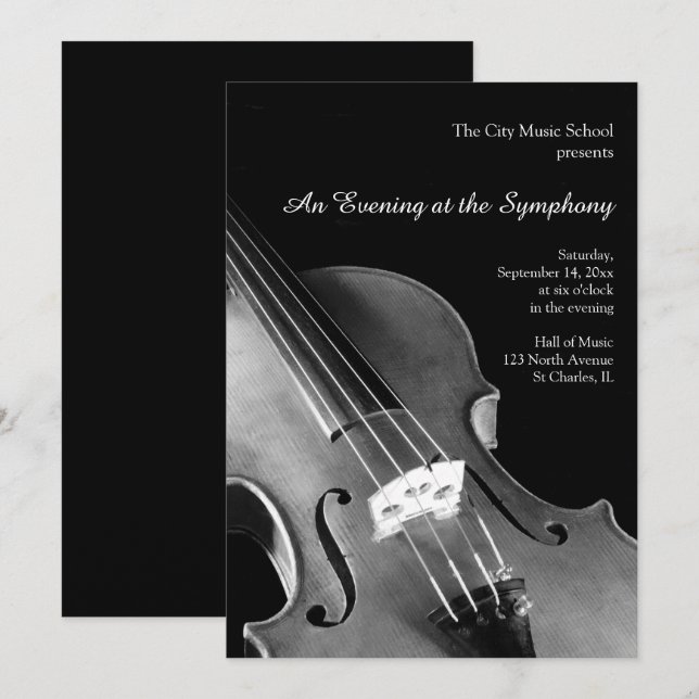 Invitation Symphonie classique de violon Considérant Invitati (Devant / Derrière)