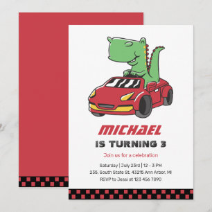 Invitation T-Rex Conducteur Course Voiture Enfants Garçons An