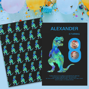 Invitation T-Rex Dino Boys 8e fête d'anniversaire Photo perso