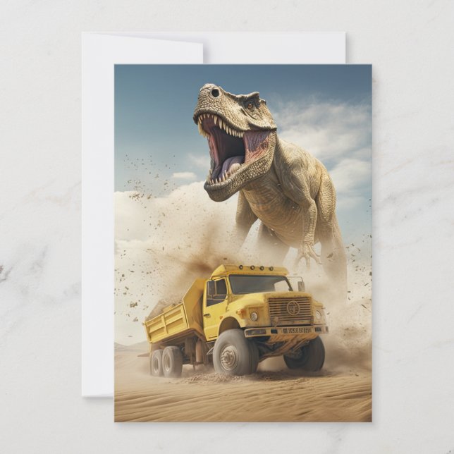 Invitation T-Rex Dinosaur à la recherche d'un camion de vidan (Devant)