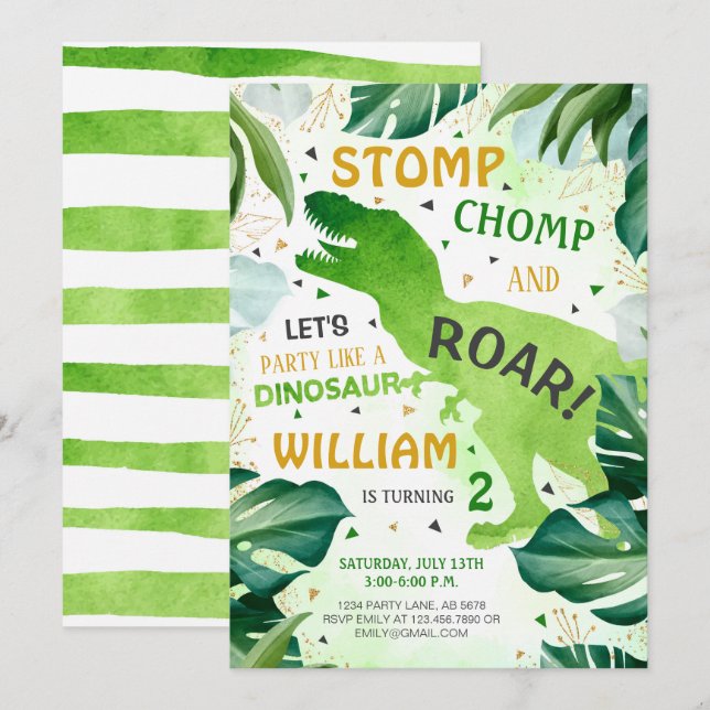 Invitation T Rex Dinosaur Garçon Anniversaire (Devant / Derrière)
