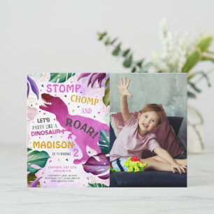 Invitation T Rex Dinosaur Girl Birthday Photo