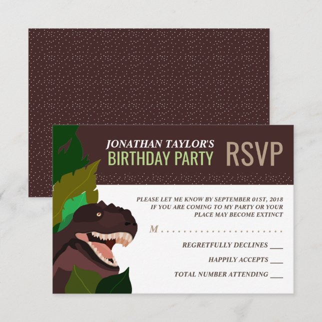 Invitation T Rex Dinosaur Party Anniversaire des enfants RSVP (Devant / Derrière)