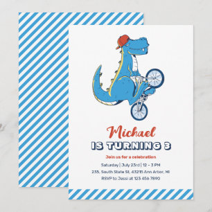 Invitation T-Rex Dinosaur Ride Vélo Enfants Garçons Anniversa