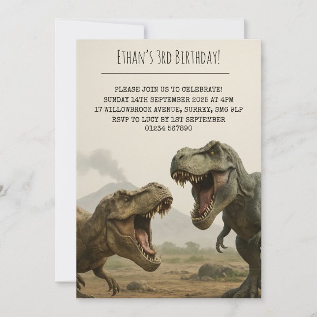 Invitation T-Rex Duo rugissant en réalité Anniversaire (Devant)