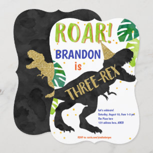 Invitation T-Rex, Garçon, Troisième Anniversaire, Dinosaure