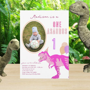 Invitation T-Rex Pink Photo N'importe quel âge mignon 1ère fê