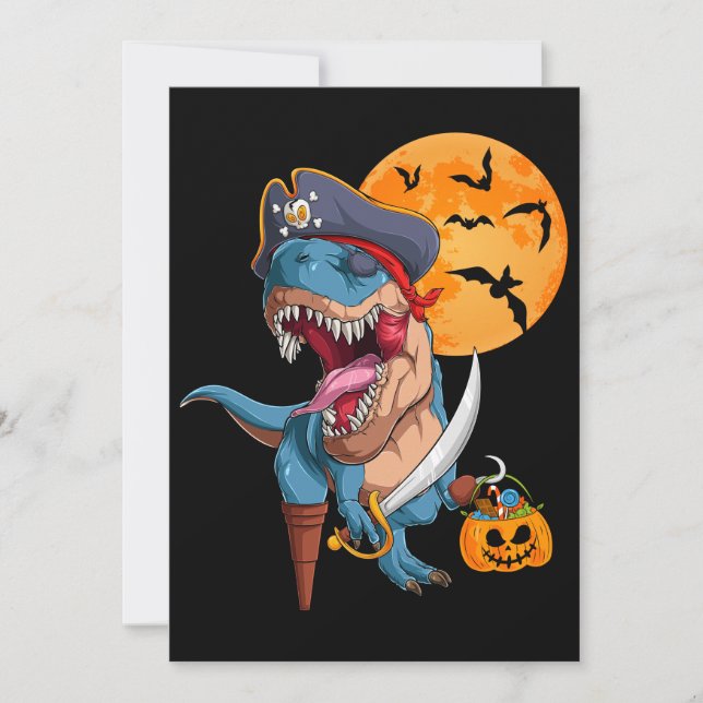 Invitation T-Rex Pirate Treat Halloween Dinosaur (Devant)