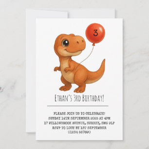 Invitation T-Rex souriant avec Balloon rouge Anniversaire