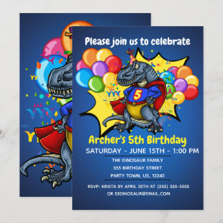 Invitation T-Rex Superhero 5e anniversaire