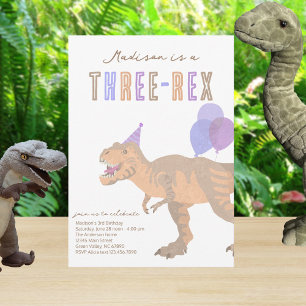 Invitation T-Rex Tan Trois Rex Dino Troisième anniversaire