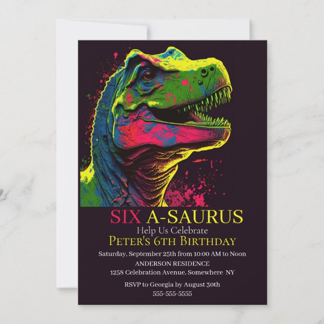 Invitation T-Rex Tastic Dino fête d'anniversaire! (Devant)