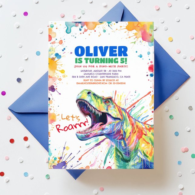 Invitation T-Rex Tyronasaurus Dinosaur Anniversaire coloré (Let's Roar Dinosaur Birthday Invitation for Kids)