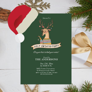Invitation T-shirt de Noël drôle de renne pour une fête laide