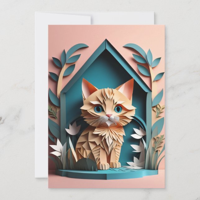 Invitation T-shirt design en papier 3D Art Kitten (Devant)