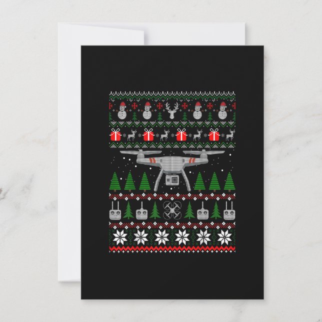 Invitation T-shirt drôle de pull de Noël moche pour drone Qua (Devant)