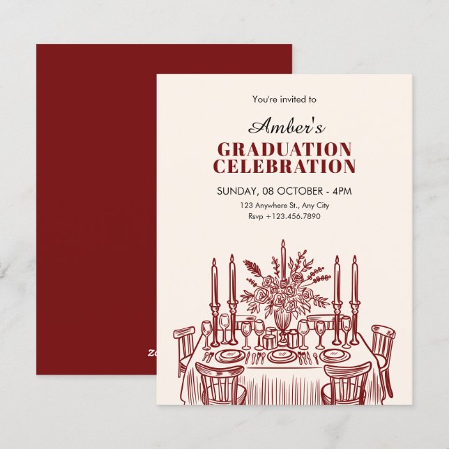Invitation Table à manger classique de graduation (Devant / Derrière)