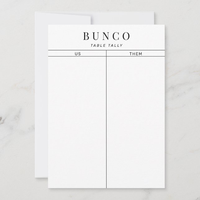 Invitation Table Bunco simple noir et blanc (Devant)