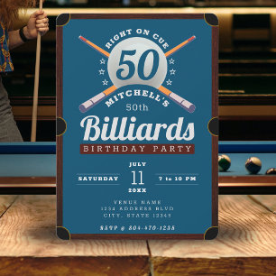 Invitation Table de billard Billard 50e anniversaire de fête 