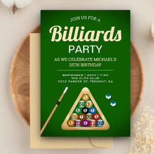 Invitation Table de billard vert anniversaire Billard Snooker