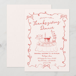 Invitation Table de dîner de Thanksgiving fantaisiste dessiné