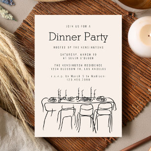 Invitation Table de dîner Party Moderne Dessin au trait simpl