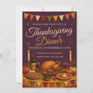 Invitation Table de fête de Thanksgiving Bunting Plum Dîner