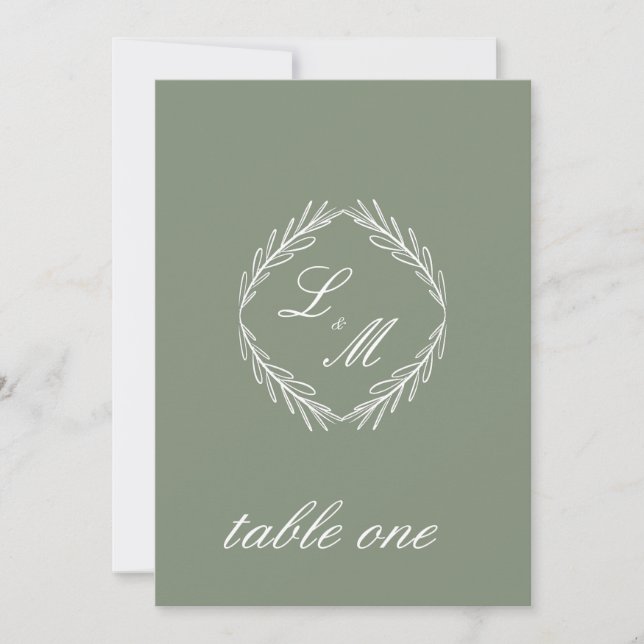 Invitation Table de mariage en vert sauge avec branche de mon (Devant)