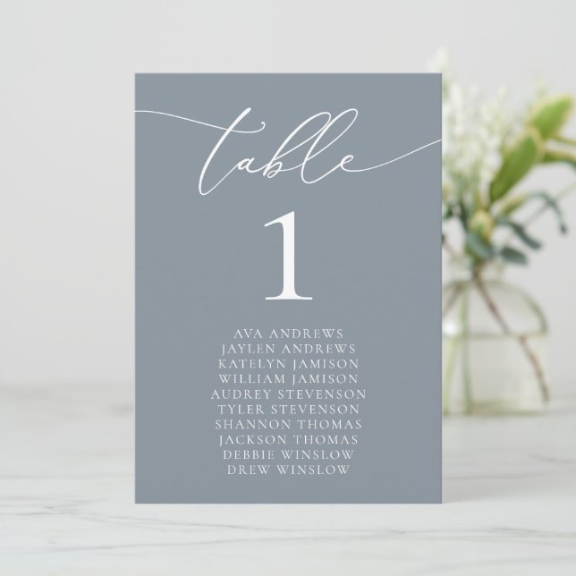 Invitation Table de Mariage minimaliste Dusty Blue Grey (Debout devant)