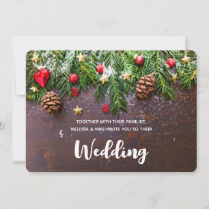 Invitation Table de Noël rustique avec pin et neige de mariag