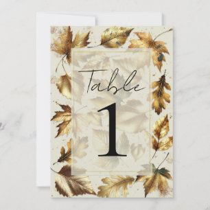 Invitation Table Mariage Feuille d'or en amande beige glam