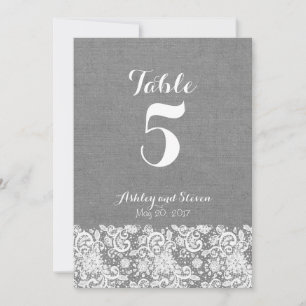 Invitation Table number rustic wedding - gray burlap and lace