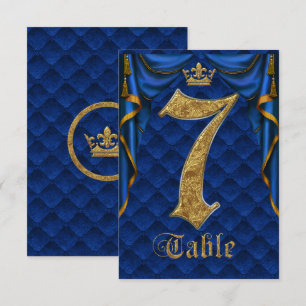 Invitation Table Numéro 7 Mariage Couronne Dorée Bleu Royal