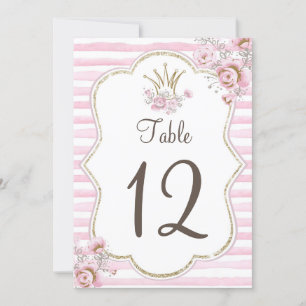 Invitation Table numéro princesse floral rose or