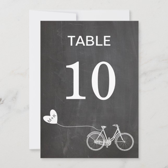 Invitation Table numéro romantique de vélo de tableau noir in (Devant)