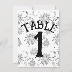 Invitation Table numéro Soleil Lune Étoiles Noir & Blanc