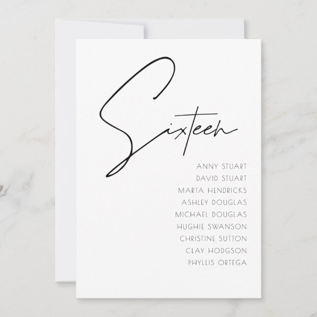 Invitation Tableau 16 Mariage moderne Numéro de tableau modèl (Devant)