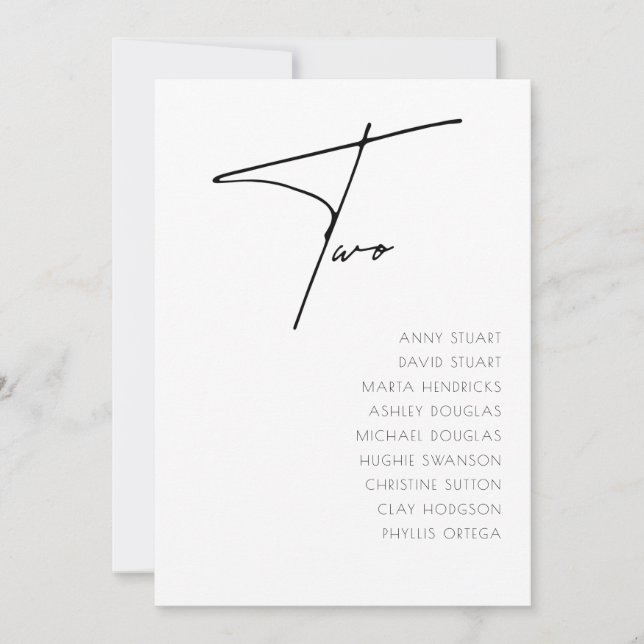 Invitation Tableau 2 Mariage moderne Numéro de tableau modèle (Devant)