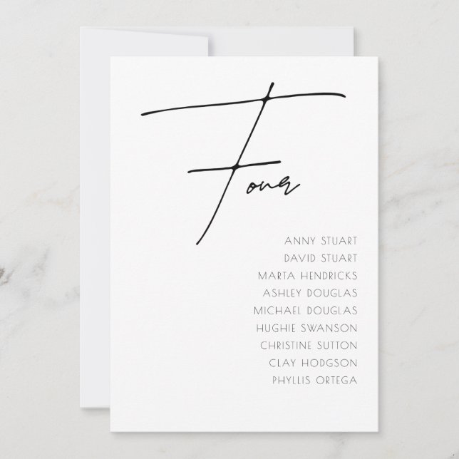 Invitation Tableau 4 Mariage moderne Numéro du tableau modèle (Devant)