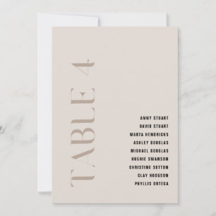Invitation Tableau 4 Moderne Gras Mariage Beige Numéro de tab