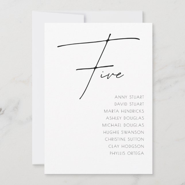 Invitation Tableau 5 Mariage moderne Numéro de tableau modèle (Devant)