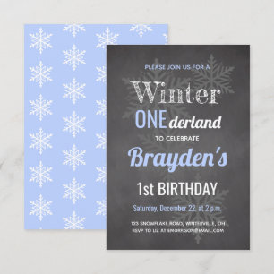 Invitation Tableau bleu Onederland d'hiver 1er anniversaire