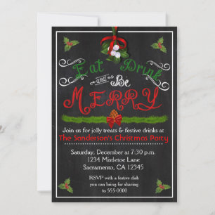 Invitation tableau craie vintage Noël Manger Boire