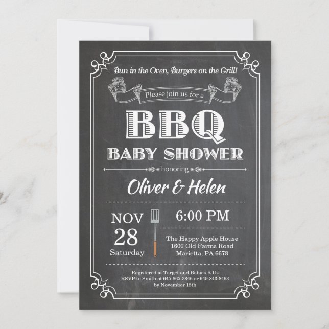 Invitation Tableau de bord de l'invitation de Baby shower BBQ (Devant)