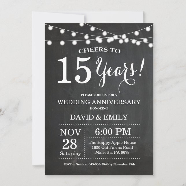 Invitation Tableau de bord de l'invitation du 15e anniversair (Devant)