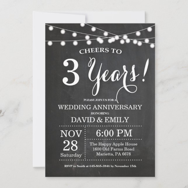 Invitation Tableau de bord de l'invitation pour le 3e anniver (Devant)